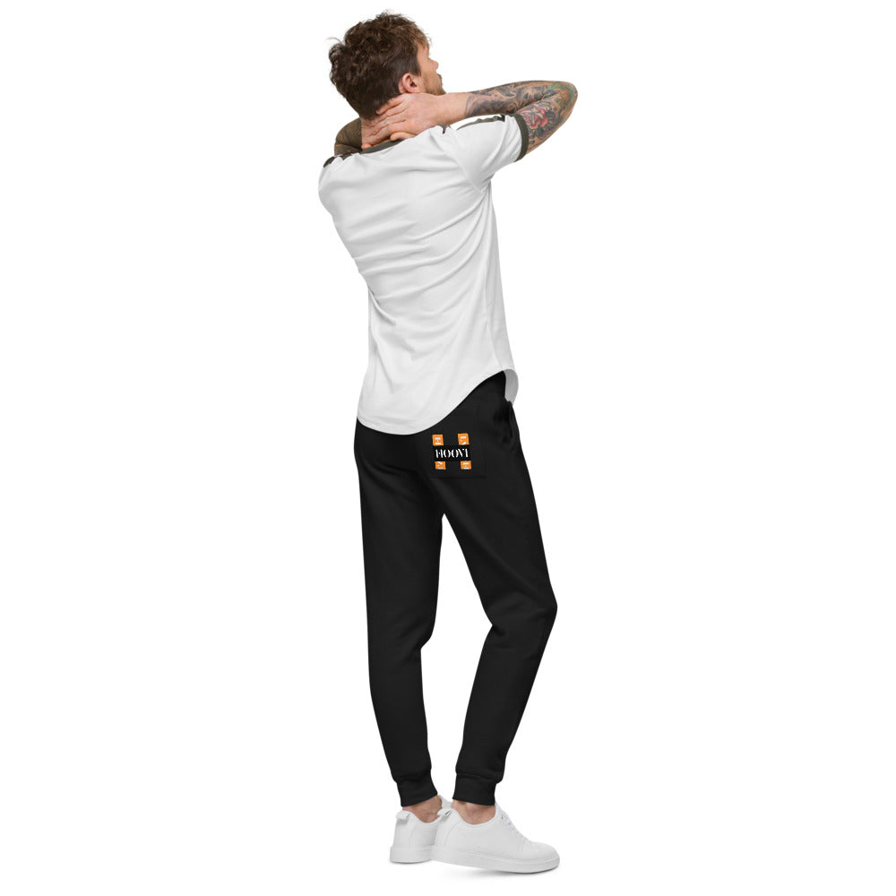 Capital H's Unisex Fleece Sweatpants (White Hoovi Print) Orange & Black Logo