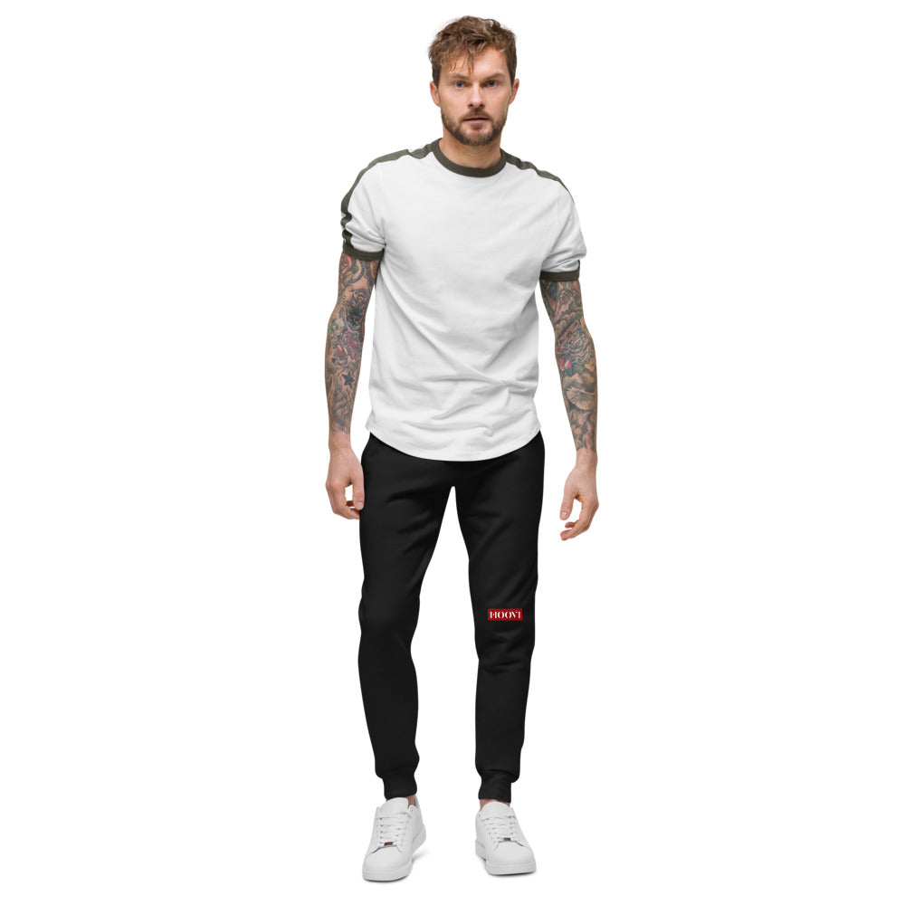 Capital H's Unisex Fleece Sweatpants (White Hoovi Print) Muted Red & Grey Logo