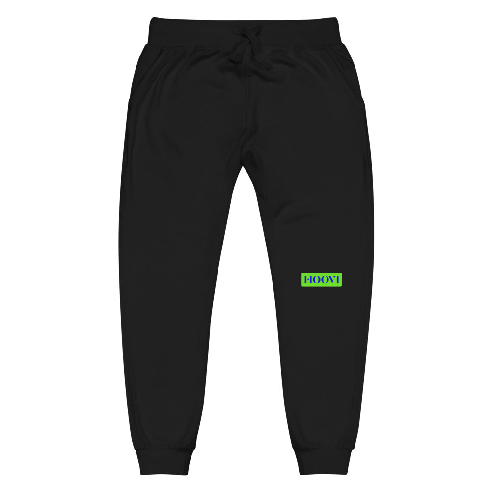 Capital H's Unisex fleece sweatpants (Blue Hoovi Print) Neon Green & Black Logo
