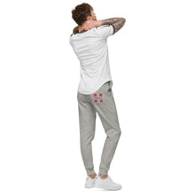 Load image into Gallery viewer, Capital H&#39;s Unisex Fleece Sweatpants (White Hoovi Print) Muted Red &amp; Grey Logo
