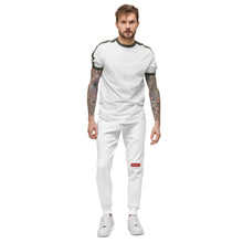 Lade das Bild in den Galerie-Viewer, Unisex-Fleece-Jogginghose von Capital H (weißer Hoovi-Druck) gedämpftes rotes und graues Logo