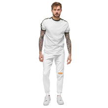 Lade das Bild in den Galerie-Viewer, Unisex-Fleece-Jogginghose von Capital H (weißer Hoovi-Druck), orangefarbenes und schwarzes Logo