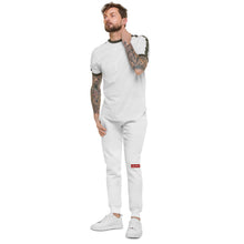 Lade das Bild in den Galerie-Viewer, Unisex-Fleece-Jogginghose von Capital H (weißer Hoovi-Druck) gedämpftes rotes und graues Logo