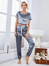 Cargar imagen en el visor de la galería, Vickie Satin Short Sleeve Long Pajama Pants Set
