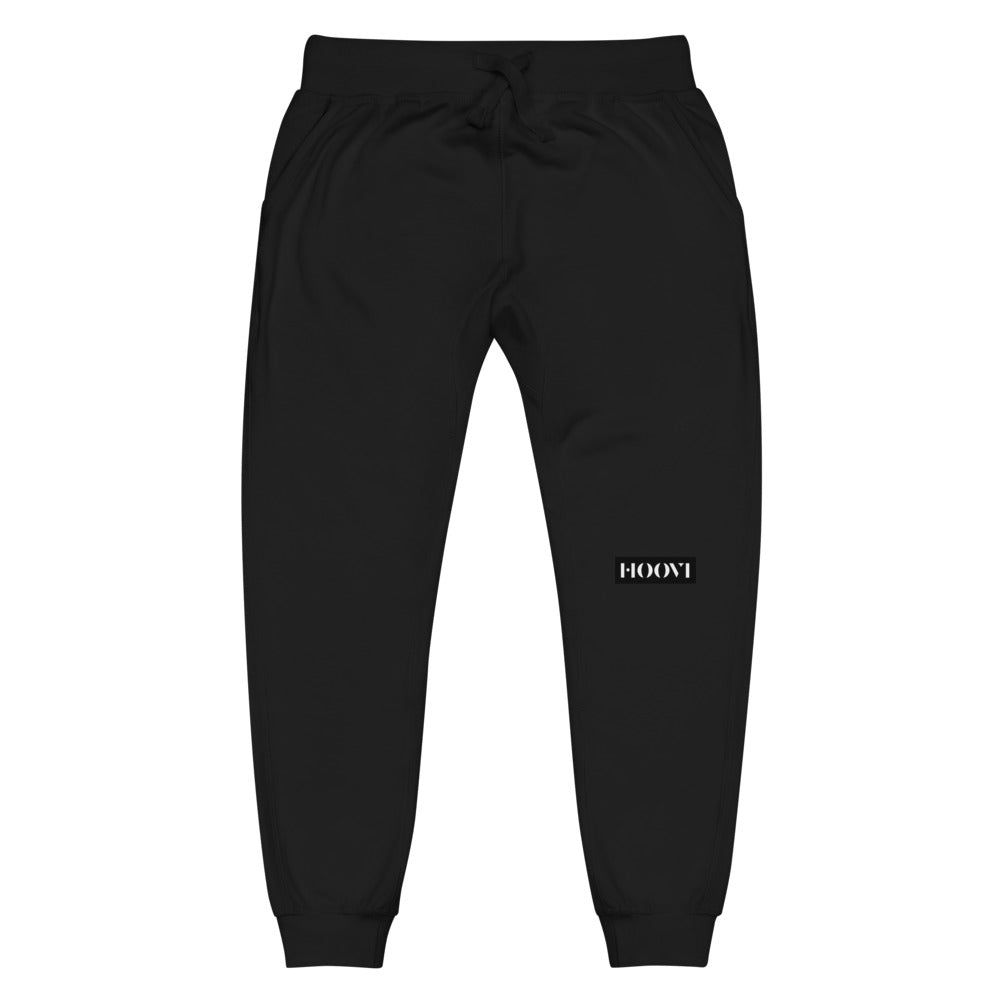 Capital H's Unisex Fleece Sweatpants (White Hoovi Print) Black Logo