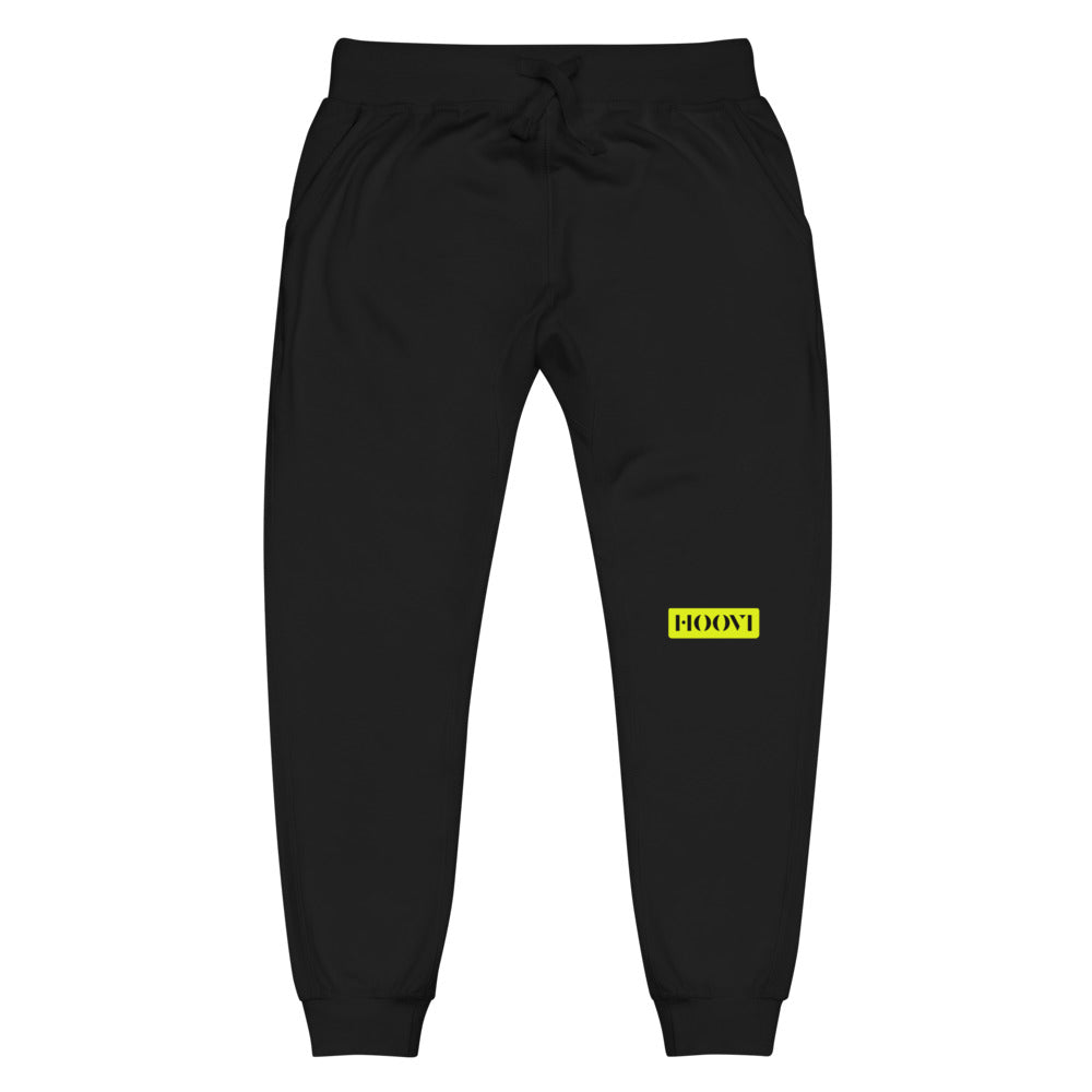 Capital H's Unisex Fleece Sweatpants (Black Hoovi Print) Neon Yellow & Black Logo