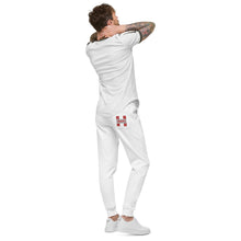 Cargar imagen en el visor de la galería, Capital H&#39;s Unisex Fleece Sweatpants (White Hoovi Print) Muted Red &amp; Grey Logo
