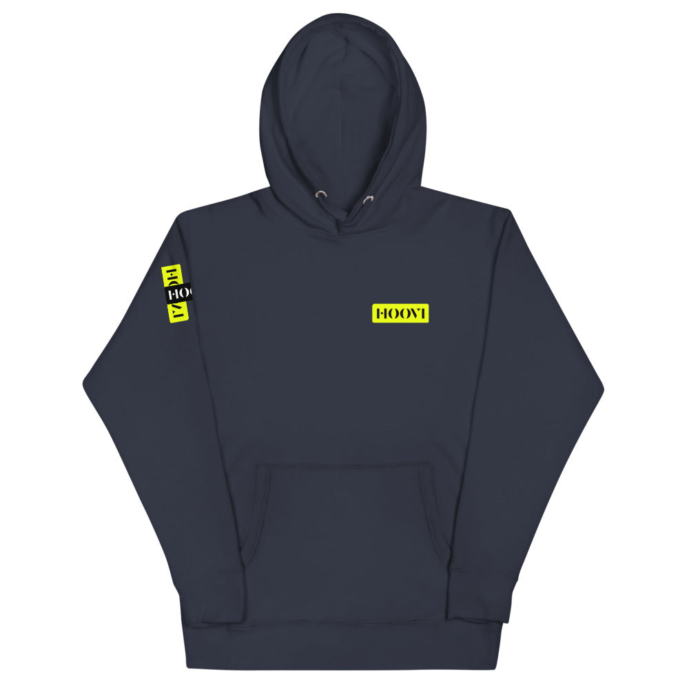 Capital H's Unisex Hoodie (Black Hoovi Print) Neon Yellow & Black Logo